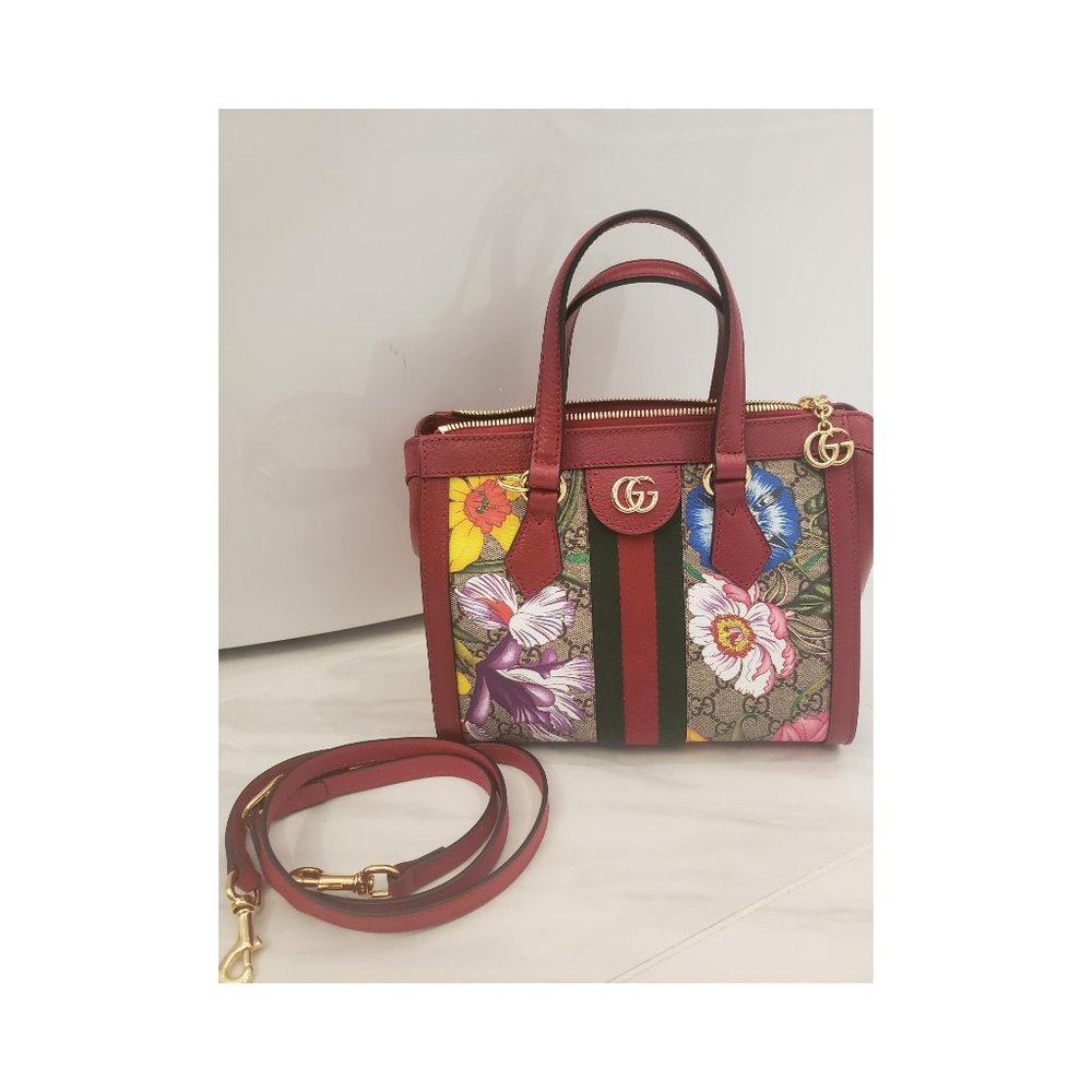 GUCCI red Leather Ophidia GG Marmont logo Supreme GG Flora convertible Tote Bag